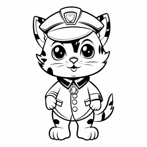 Black and White Cartoon Illustration of Cute Tiger Sailor Charac