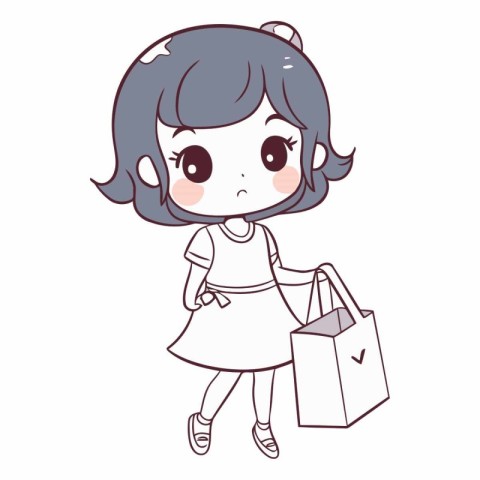 Illustration of a Cute Little Girl Holding a Shopping Bag.