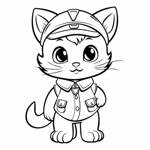 Black and White Cartoon Illustration of Cute Cat Animal Characte