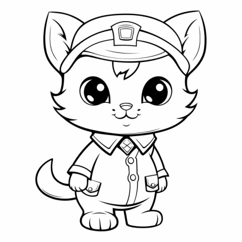 Black and White Cartoon Illustration of Cute Cat Pirate Animal C