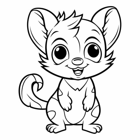 Cute Cartoon Squirrel - Black and White Cartoon Illustration. Ve