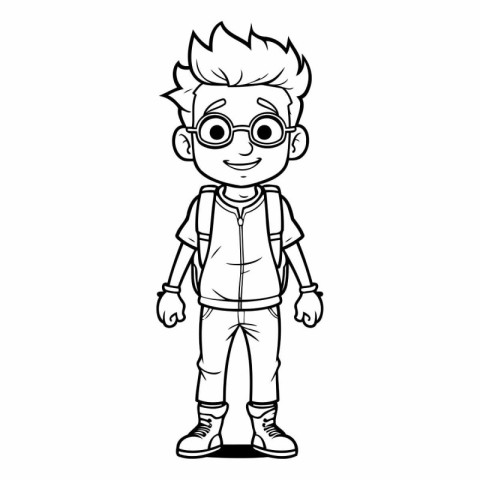 cute little boy with glasses and casual clothes cartoon vector i