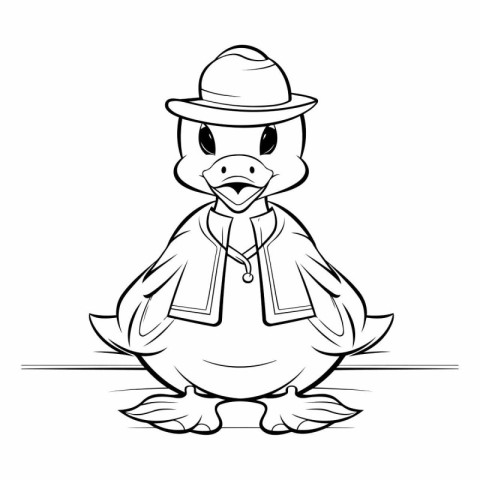 Black and White Cartoon Illustration of Cute Duck Mascot Charact