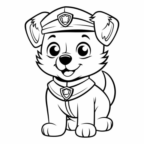 Black and White Cartoon Illustration of Cute Puppy Sailor Animal