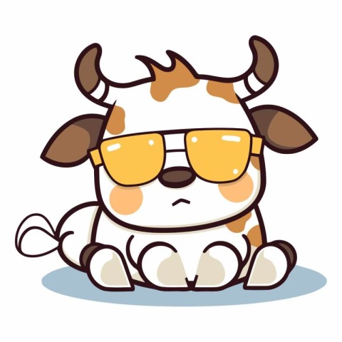 Cute cartoon cow with sunglasses isolated on white background.