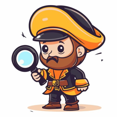 Pirate man holding a magnifying glass. vector cartoon illustrati