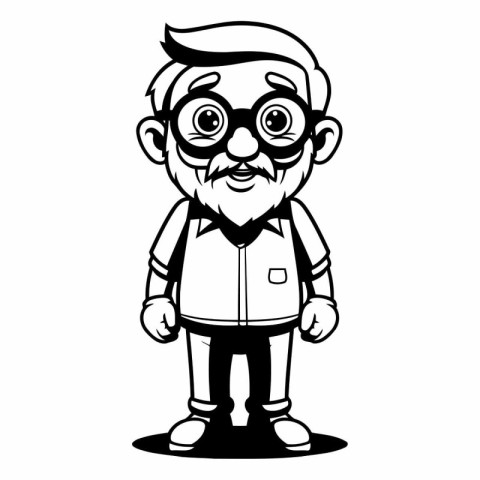 Grandfather Cartoon Mascot Character - Black and White Vector Il