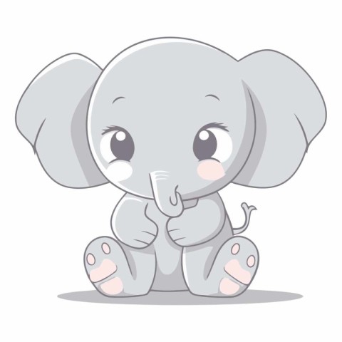 Cute baby elephant on white background. Cute cartoon animal.