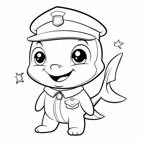 Coloring book for children: Cute cartoon shark in a police cap