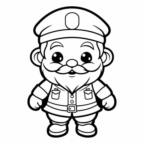 Black and White Cartoon Illustration of Cute Pirate Captain Char