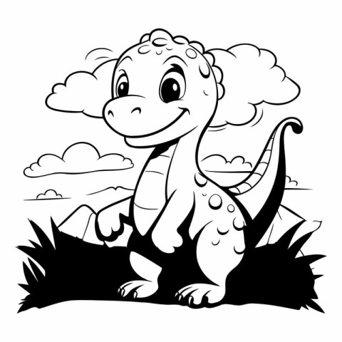 Black and White Cartoon Illustration of Cute Dinosaur for Colori