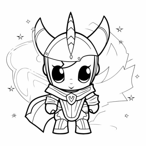 Coloring page of cute cartoon kawaii knight.