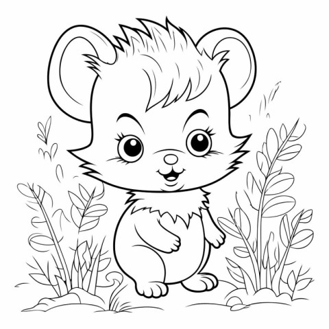 Cute hamster in the forest. Coloring book for children.