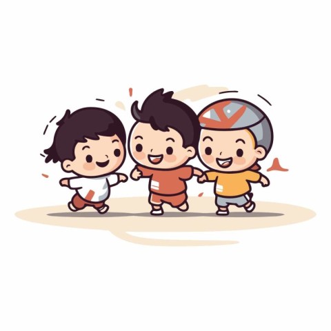 Cute little boys playing soccer. Cartoon style.