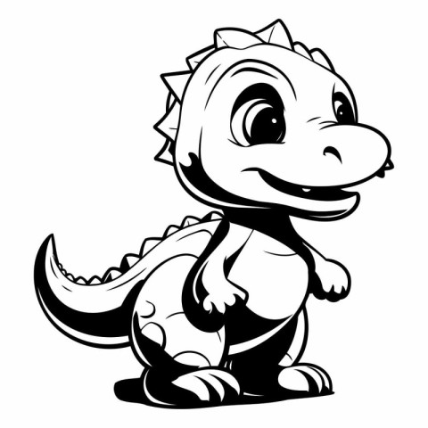 Cute Dinosaur - Black and White Cartoon Illustration. Isolated O