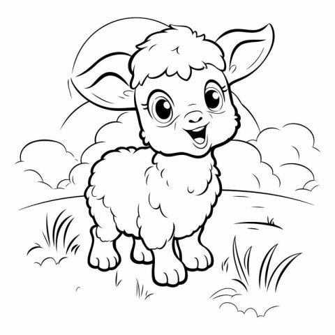 Cute sheep - black and white vector illustration for coloring bo