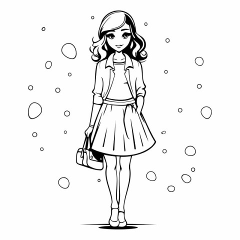 Fashion girl in sketch-style. Black and white illustration.