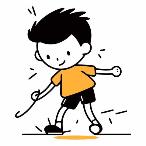 Boy playing soccer in doodle cartoon style.