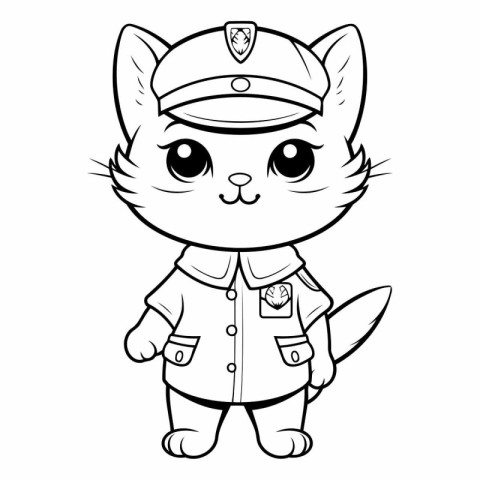 Black and White Cute Cartoon Police Cat Mascot Vector Illustrati