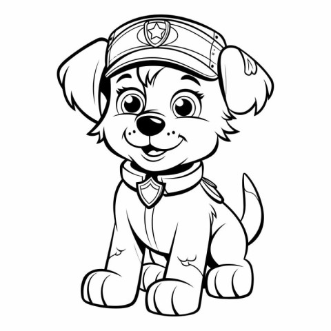 Cute cartoon dog in a police cap for coloring book.