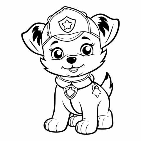 Black and White Cartoon Illustration of Cute Puppy Sailor Animal