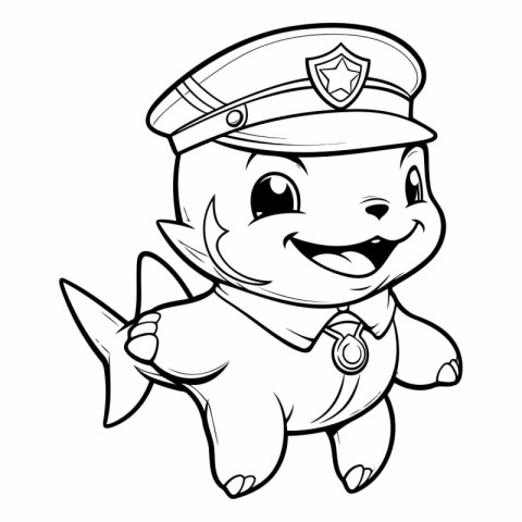 Illustration of a Cute Little Fish Policeman - Coloring Book