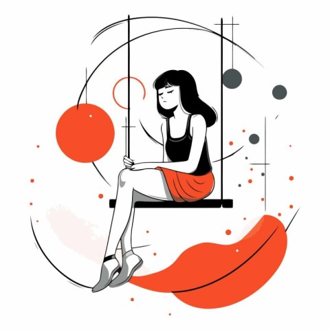 Vector illustration of a girl sitting on a swing in the studio.