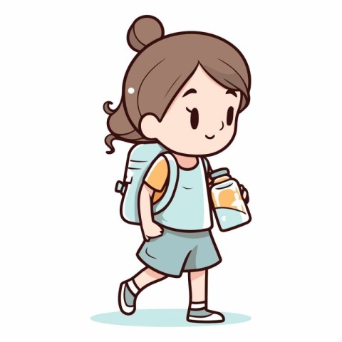 Girl going to school with backpack of a schoolgirl.