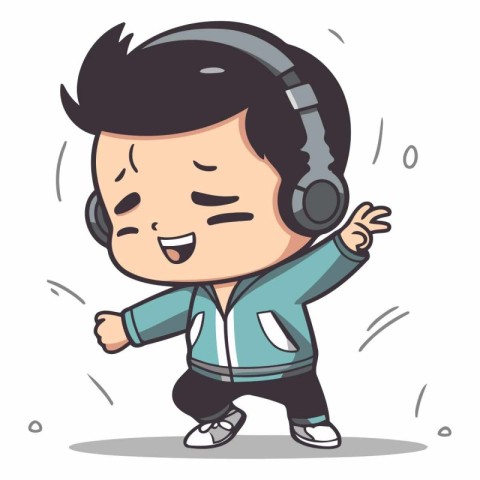 Boy Listening Music with Headphones - Vector Cartoon Character I