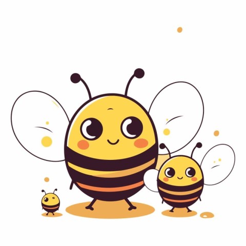 Cute cartoon bee family isolated on white background.