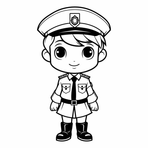 Cute cartoon boy in uniform of police officer vector illustratio