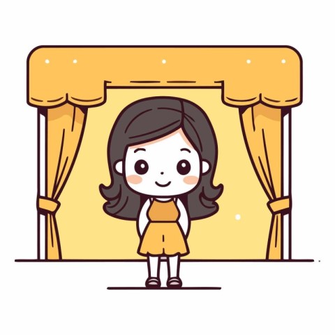 Cute little girl in front of stage curtains.