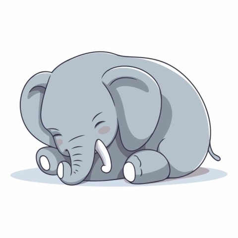 Cute cartoon elephant sleeping isolated on white background.