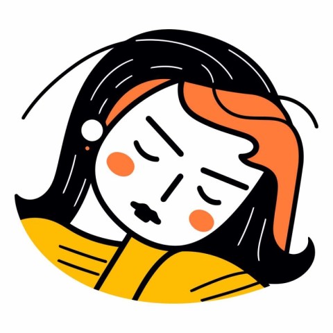 Illustration of a sad girl with closed eyes.