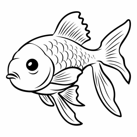 Black and White Cartoon Illustration of Cute Fish Animal for Col