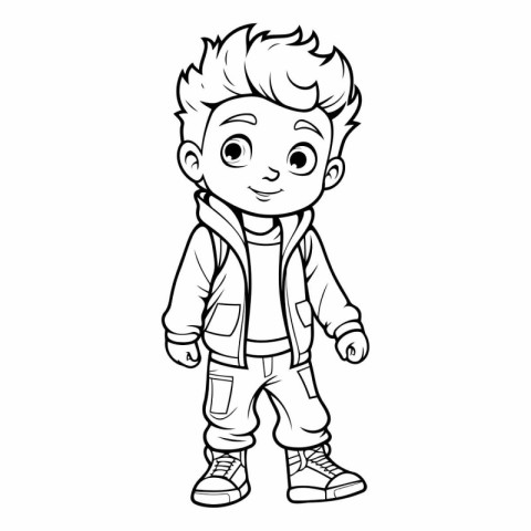 Cute little boy cartoon character for coloring book.