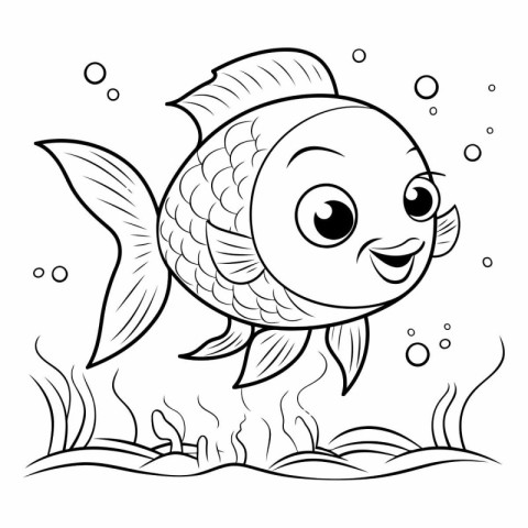 Black and White Cartoon Illustration of Cute Fish Animal Charact