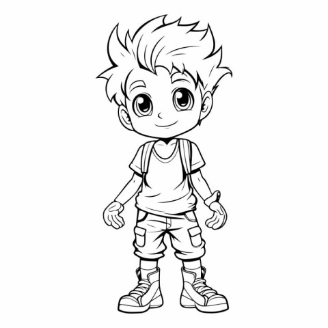 Vector illustration of a Cute cartoon boy in shorts and t-shirt