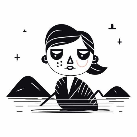 Girl in the water of a girl in a boat.