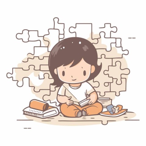 Girl reading a book in a jigsaw puzzle.