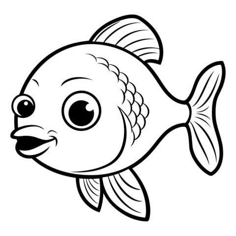 Black and White Cartoon Illustration of Cute Fish Animal Charact