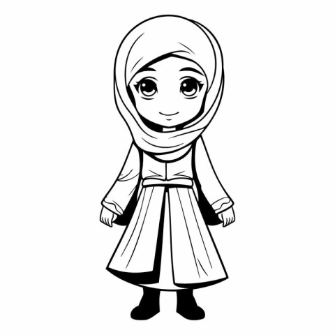 Cute muslim girl in traditional clothes. Vector cartoon illustra