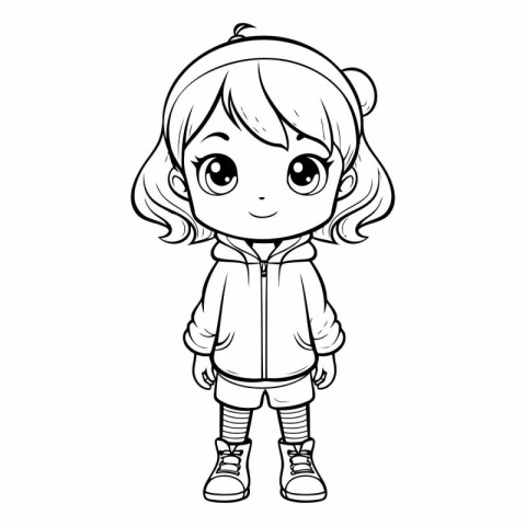 Cute little girl cartoon for children coloring book.