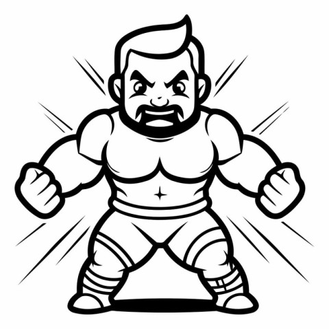 Superhero Mascot - Black and White Vector Illustration.