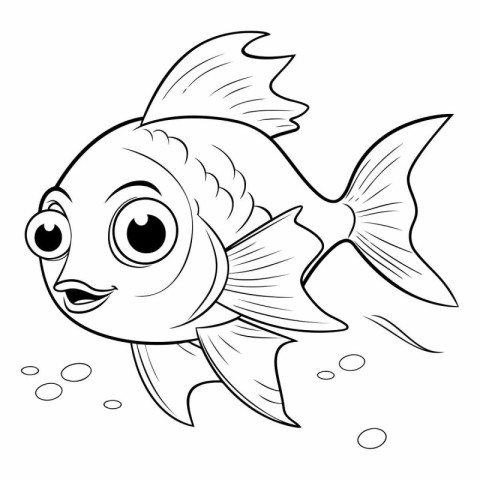 Black and White Cartoon Illustration of Cute Fish Animal Charact