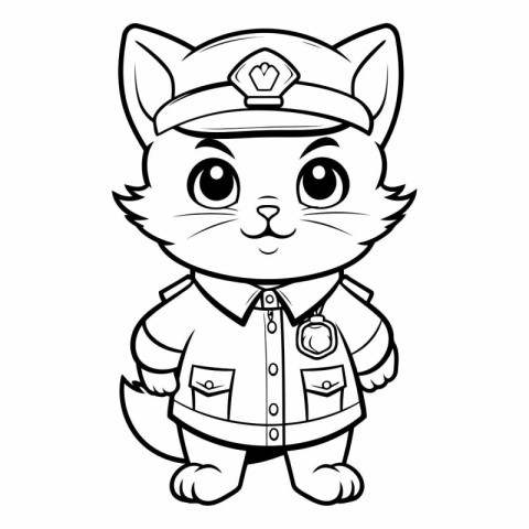 Black and White Cartoon Police Cat Mascot Character Vector Illus