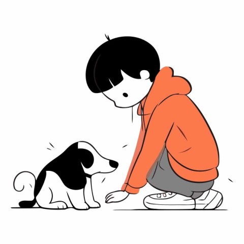 Boy with a dog of a child with a pet.