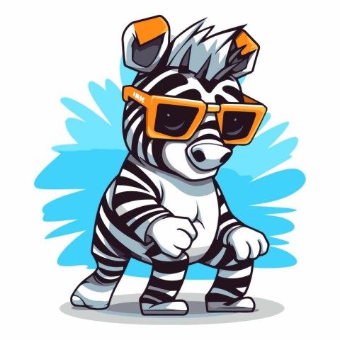 Zebra in sunglasses on blue background of cartoon character.