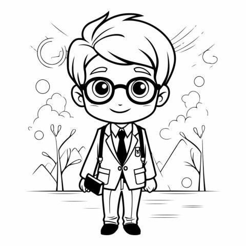 Cute little boy with glasses in the park.