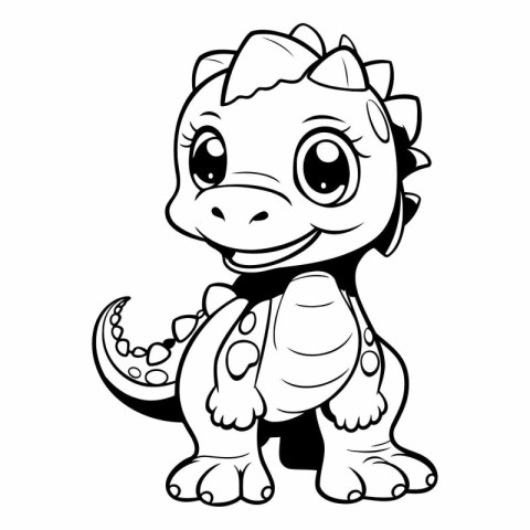 Black and White Cartoon Illustration of Cute Dinosaur Animal for